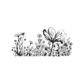 Newstamps Flower Meadow 01 Large Wooden & Rubber Stamp for Card Making, Wooden Stamp, Flowers, Plants, Floral, Meadow, Grasses, Scrapbook, Textile Stamp, Decoration, Children