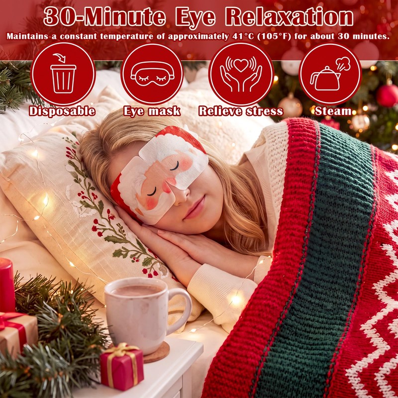 30 Pcs Christmas Steam Eye Masks Bulk for Dry Eyes