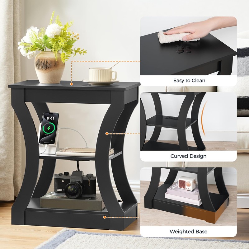 MAHANCRIS End Table with Charging Station, Side Table with USB