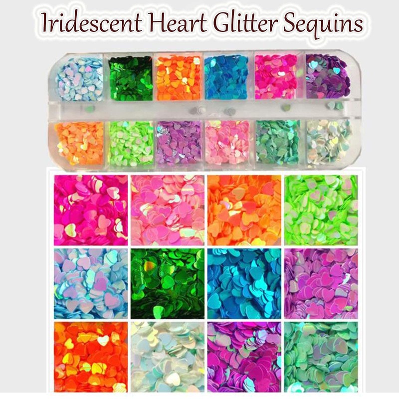 24 Colors Heart Nail Glitter Sequins Holographic Hearts Chunky Glitters
