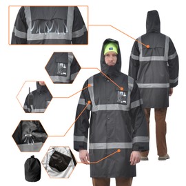 AYKRM Waterproof Hi-Vis Rain Jacket, Lightweight Raincoat for Men,High Visibility Rain Jackets for Outdoor Activities - Large