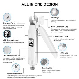SZMDLX Cat & Dog Nail Trimmers, Electric Rechargeable Dog Nail Clippers & Dog Nail Grinder with 2 LED Light Paws Grooming Kit, Dog Nail File Quiet Pet Nail Clippers & Grinder Trimmer for Dogs and Cats