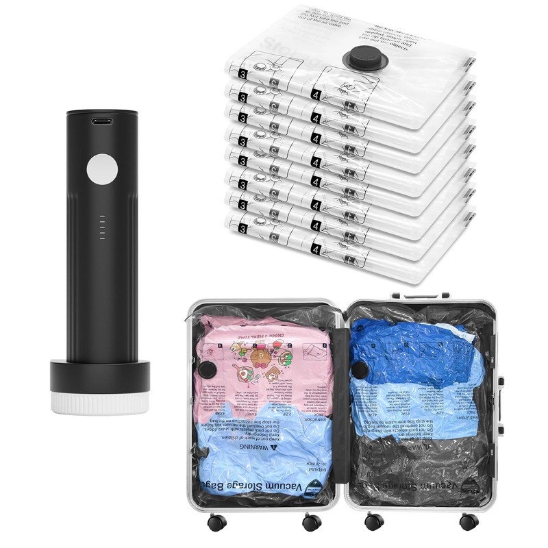 Vacuum Bags for Travel with Rechargeable Pump, 8 Large Compression