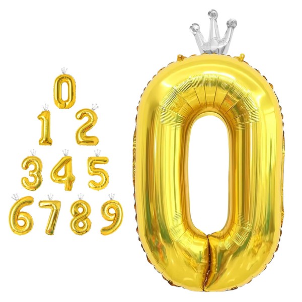 MORAINJAY Gold Number Balloons with Crown,40 Inch Gold Number Balloons,Large