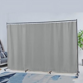 Wall Partition Room Divider, Width Adjustable from 7ft to 11ft, Metal Frame Room Partition with Lockable Universal Wheels, Expandable Privacy Screen Partition for Bedrooms and Offices