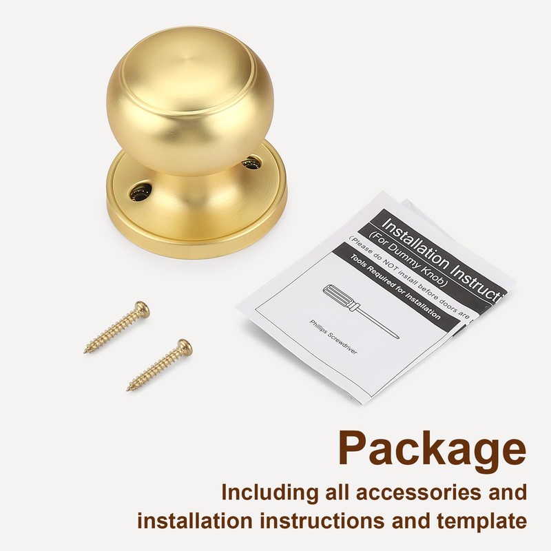 Probrico 8 Pack Gold Dummy Door Knob Closet Doorknobs, Individual