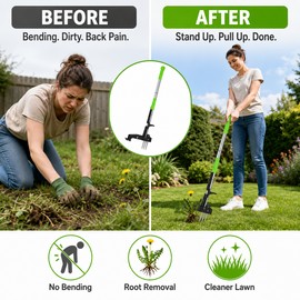 4-Claw Stand-Up Weed Puller for Lawn Care – 39" Long Handle Root Remover Tool for Home Gardens