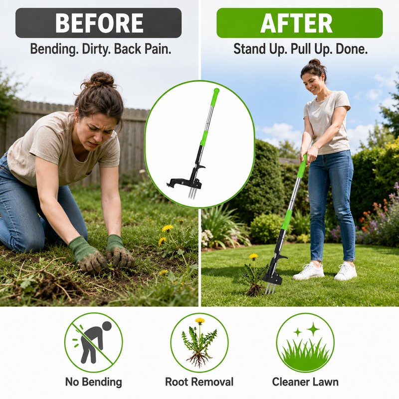 4-Claw Stand-Up Weed Puller for Lawn Care – 39" Long