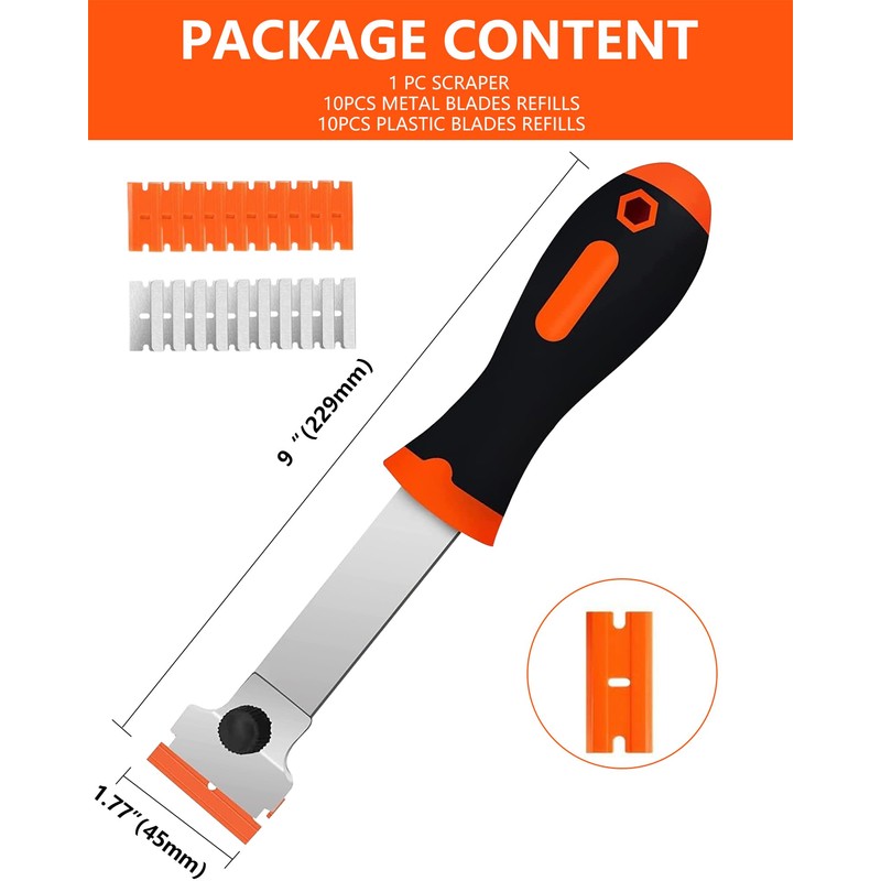 Razor Blade Scraper, Long Handle Scraper Tool with 10 Plastic