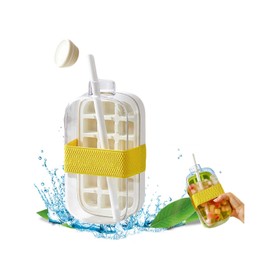 afeamo Ice Cube Bottle with Straw, 2 in 1 Portable Touch Free Ice Cube Trays, Push-Type Ice Cube Making Bottle, Easy Press to Release Vertical Ice Cube Tray with Lid, for Ice Making