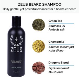 ZEUS Starter Beard Wash Kit with Travel Toiletry Dopp Bag - Beard Wash Shampoo & Conditioner, Beard Brush & Travel Toiletry Bag (Sandalwood)
