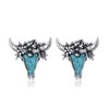 925 Sterling Silver Western Turquoise Cow Skull Stud Earrings for
