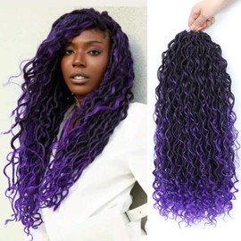8 Packs Goddess Faux Locs Crochet Hair for Black Women, Boho Style Locs, River Locs Crochet Hair with Curly Ends (18Inch, TPurple#, 8Packs)