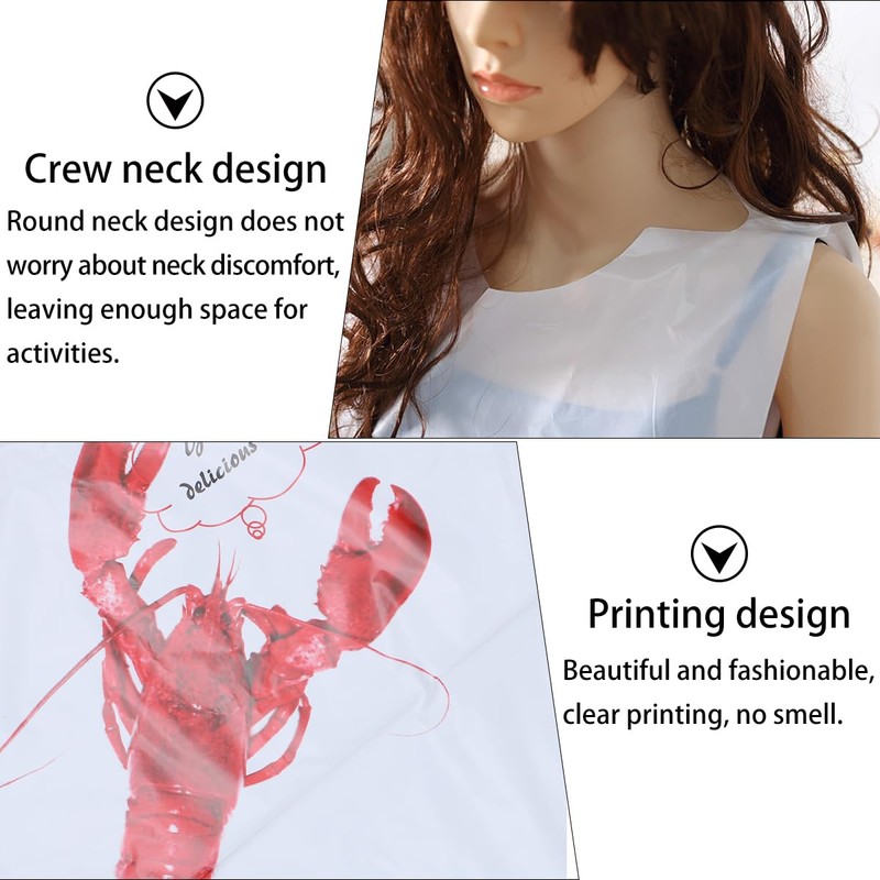 Disposable Bibs: 100PCS Plastic Crawfish Bibs Crab Lobster Bibs for