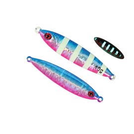 Tolure Tungsten Jig Jig Lure 60g 3D Eyes Fast Sinking Luminous Jigging Lure Blue Yellowtail Grouper Sea Bass Root Fish 1pcs/pack (Blue Pink Luminous)