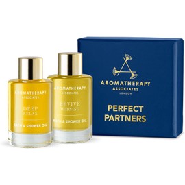 Aromatherapy Associates Perfect Partners Gift Set. 2 Premium Bath and Shower Oils (0.3 fl oz each) in Decorative Gift Box. Includes Deep Relax and Revive Morning Blends