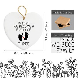 New Mom Dad Gifts Ceramic Ornament Keepsake Sign Heart Plaque in 2025 We Become a Family of Three Pregnancy Announcement Gifts for New Parents Baby Reveal Ideas Christmas Ornament