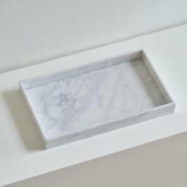 WILD WORKS Natural White Marble Tray, 11"x6.5"x1" Modern Decorative Organizer, Multi-Purpose Stone Catchall with Unique Veins for Home, Bathroom, Office
