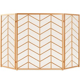 Best Choice Products 52x31in 3 Panel Chevron Fireplace Screen, Mid Century Modern Wrought Iron Hand Crafted Fire Place Guard for Living Room Home Decor, Steel Mesh - Gold