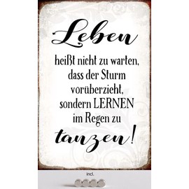 Metal Sign 20 x 30 cm with 4 Magnets Leben heißt nicht zu warten Saying Sayings Tin Sign