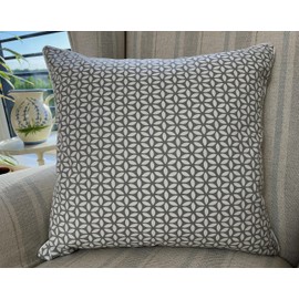 Senkon Home Luxury Large Cushion Cover. Grey Geometric Flower Design 20”x20” Double Sided Square Throw Pillowcase. Decorative Piped Edges with Invisible Zipper. Linen Cotton for Bedroom, Sofa, Couch