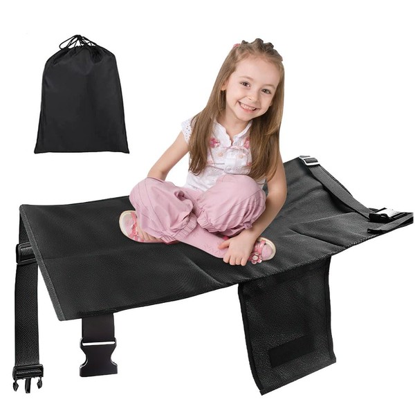 LUFEIS Aeroplane Seat Extension Children, Aeroplane Footrest, 79 cm x 44 cm, Aeroplane Bed, Foldable Footrest for Aircraft Children, for Short Distance Air Travel (Black)
