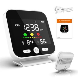 Bestechy Portable CO2 Detector, Temperature Humidity CO2 Sensor, 4-in-1 Portable CO2 Monitor, Accurate NDIR Sensor, CO2 Meter with Alarm, for Grow Tents, Homes, Factories, Travel, Cars