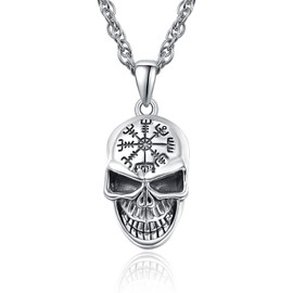 Skull Necklace 925 Sterling Sliver Skull Viking Gothic Punk Skull Head Pendant Statement Jewelry Gothic Gifts for Men Women …