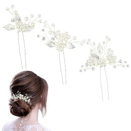 Wedding Hair Pins Silver Bridesmaid Hair Accessories Leaf Hair Clips For Wedding Bridal Hair Pieces 3 Pieces Rhinestone Flower Girl Pearl Hair Clips Women Silver Prom Hair Decorative Bling Barrettes