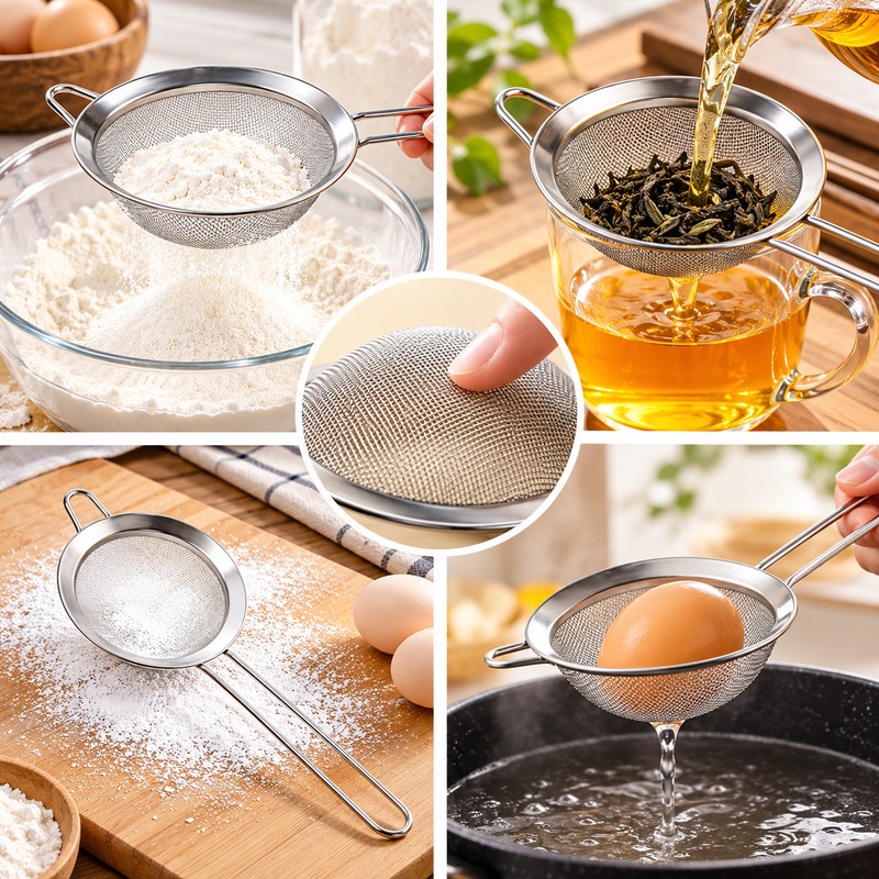 3-Piece Fine Mesh Stainless Steel Strainer Set for Kitchen Use