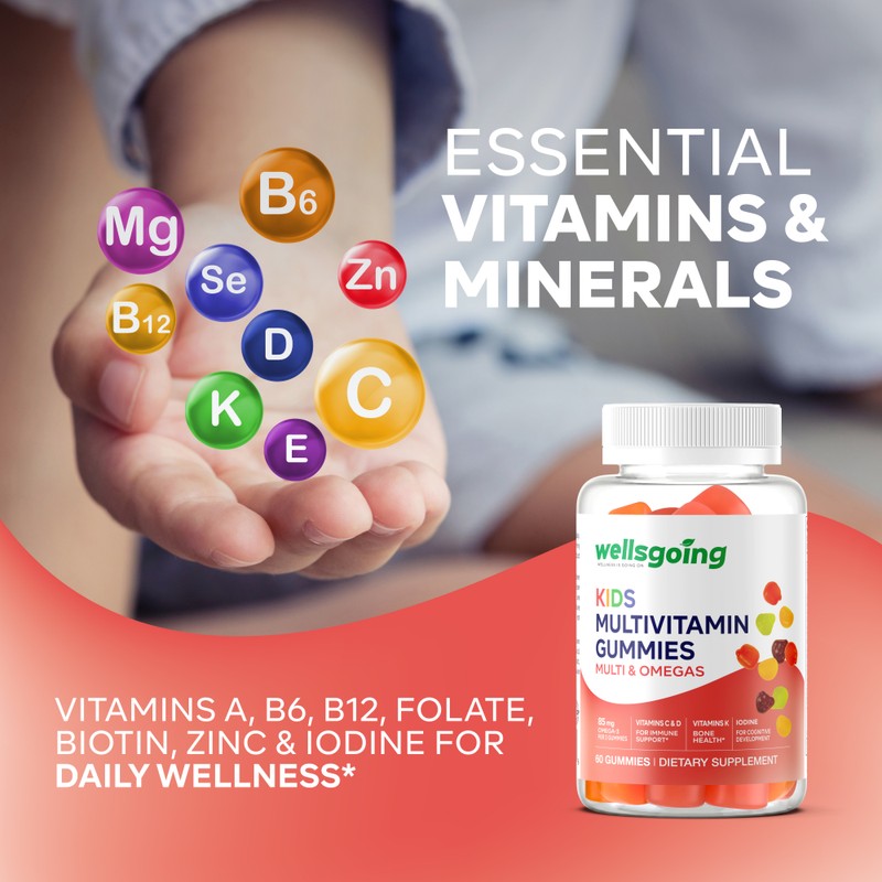 Wellsgoing Kids Multivitamin Gummies with Omega-3, Vitamins C, D, A,