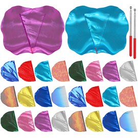Remagr 24 Pcs Praise Dance Worship Flags 29.5 x 39.3 Inch with Scalable Rod Adore Semicircle Church Angel Wing Flags for Adults Team Outdoor Practice Performance(Multi Color)