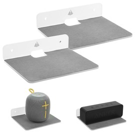 TXEsign Wall Shelves Speaker Shelf 2 Pack, Small Wall Shelves Speaker Mount for Bluetooth Speaker, Webcam, Cell Phones, Display Shelf Acrylic Speaker Shelf (Silky White & Transparent, Medium)