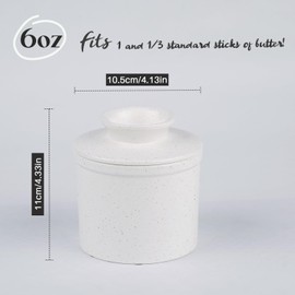 Ceramic Butter Crock with Lid, Countertop French Butter Keeper with Water Line for Spreadable Soft Butter, Speckle White