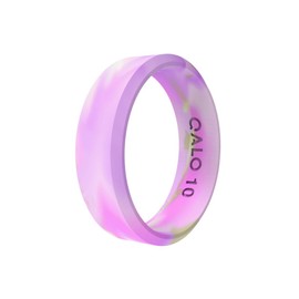 QALO Women's Rubber Silicone Ring, Natural Stone Modern Rubber Wedding Band, Breathable, Durable Engagement Silicone Ring, 6.5mm Wide 1.8mm Thick, Amethyst, Size 5