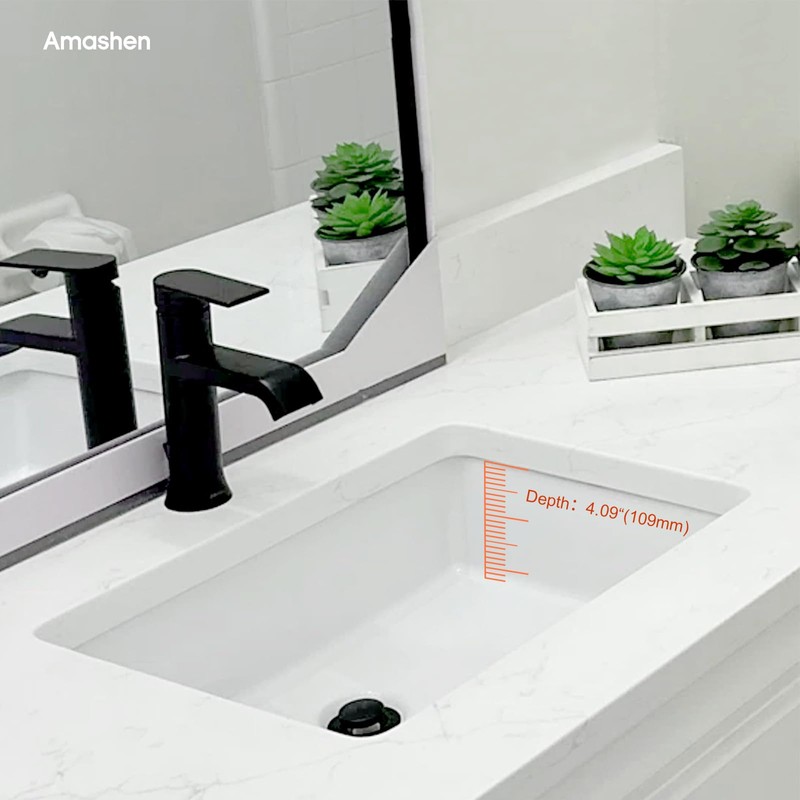 AMASHEN 17-Inch Undermount Bathroom Sink, White Ceramic Rectangular Vanity Sink
