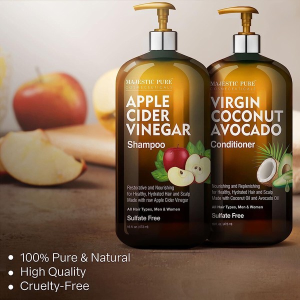 MAJESTIC PURE Apple Cider Vinegar Shampoo and Avocado Coconut Conditioner