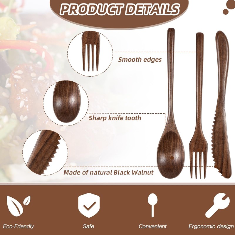 Geiserailie 12 Pcs Wooden Utensils for Eating Wooden Spoon Fork