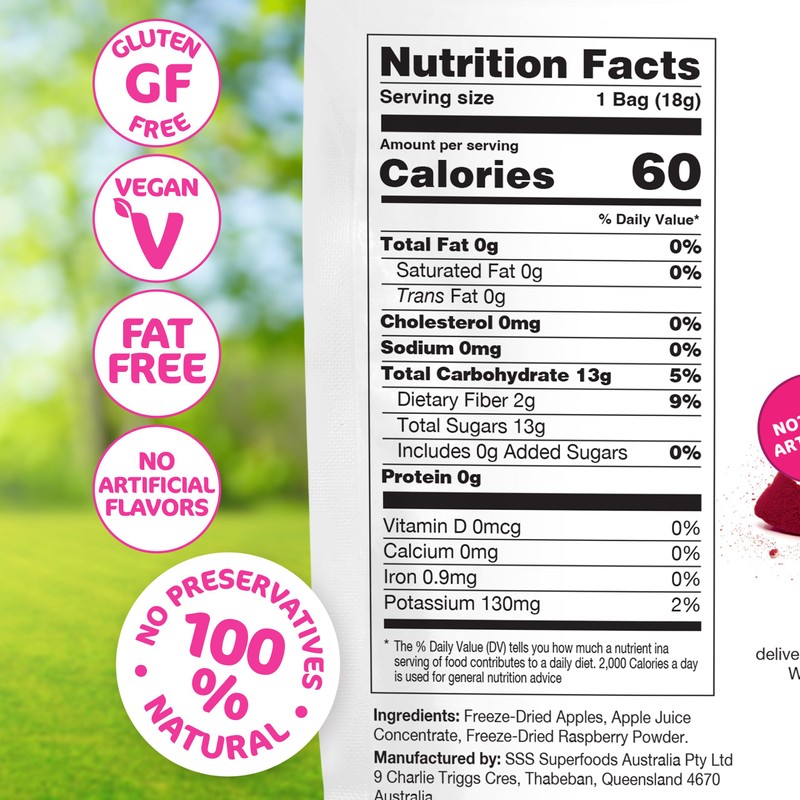 Happles Freeze Dried Apples with Raspberry Fruit Powder – 100%