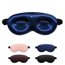 Luxury 22 Momme 100% Mulberry Silk Sleep Mask – 3D Eye Mask with Adjustable Strap, Gentle on Skin and Eyes, Provides Complete Light Blockage for Deep Sleep (Navy, Adjustable)