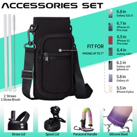 40oz Insulated Water Bottles with Straw and Paracord Handle, Metal Flask Bottle Keep Cold for Cold-48H Hot-24H, Double Vacuum Travel Thermo Mug with Carrying Pouch for Sports Hiking Cycling Running