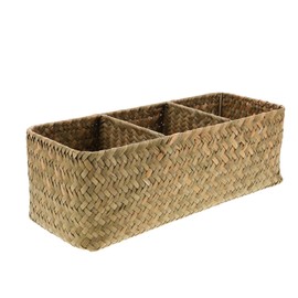 ABOOFAN Handwoven Storage Basket Three Compartment Desktop Organizer Box for Cosmetics Portable Woven Storage and Lightweight Design for Home and Office Use