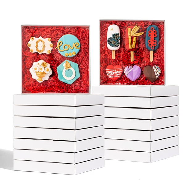 RomanticBaking 50Pack 8x8x1½ Inch Clear Cookies Boxes for Gift Giving