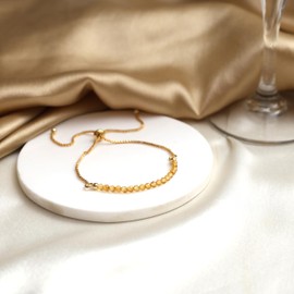 Gempires Birthstone Beaded Bracelet, Citrine Beads Bracelet, November Birthstone Jewelry, Bolo Bracelet Gift For Mom Gold Plated Chain (6-9 inch Adjustable Length)