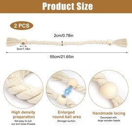 Pack of 2 Magnetic Curtain Tiebacks, Curtain Holders, Tiebacks for Curtains, Hand-Woven Curtain Tiebacks, Curtain Tie Rope, Boho Decoration, Natural Cotton, for Home and Office (Beige)