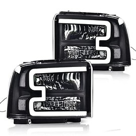 G-PLUS LED DRL Headlights Assembly Front Headlamp Compatible with Ford F250 F350 F450 F550 2005-2007 Super Duty Bumper Headlamps, Clear Lens Black Housing Clear Reflector,faros delanteros