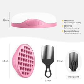 Silicone Curl Brush with Pick Comb, Hair Twist Curling Comb with Spiralized Cavities, Two-Sided Use Hair Tool for Afro Curls, Small Holes Curler for Men Women Boy Girl, Pink, 1 Piece
