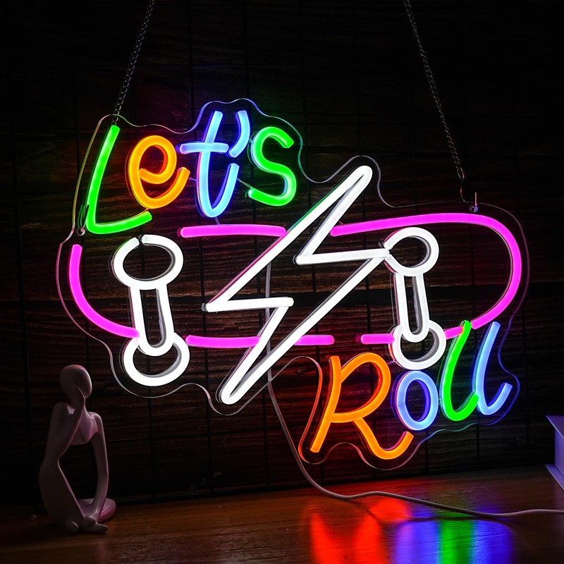 BNEMCEZH Let’s Roll Neon Sign Dimmable LED Skateboard Sign Light