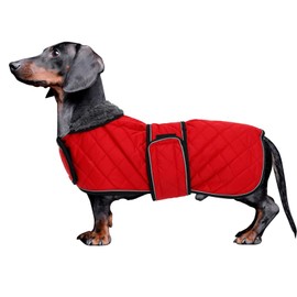 MOREZI Dachshund Dog Winter Jacket. Waterproof Dog Jacket. With Wool, Inner and Adjustable Shoulder Straps. Outdoor Dog Clothes-Red-L