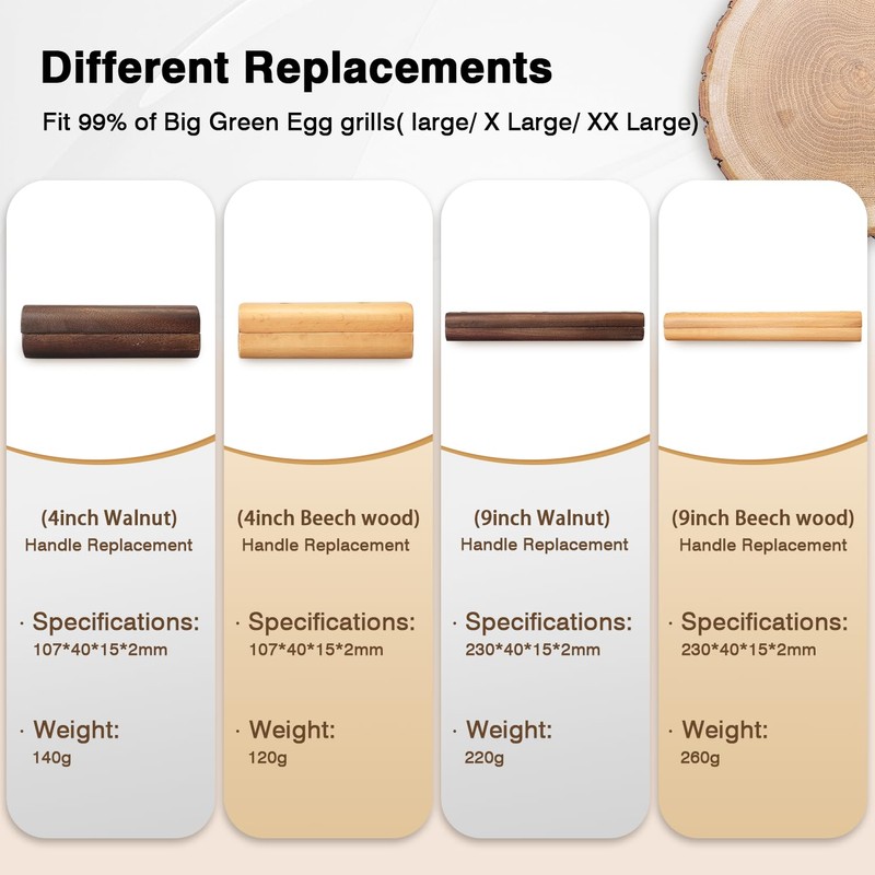 Wooden Handle Replacement, Green Egg Accessories, Compatible with X-Large and
